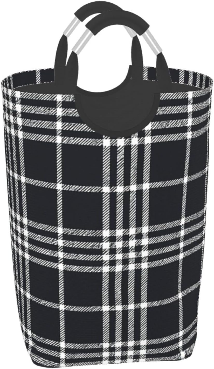 50l Laundry Basket Black White Plaid Waterproof Laundry Hamper Foldable Clothes Laundry Bag With Handles