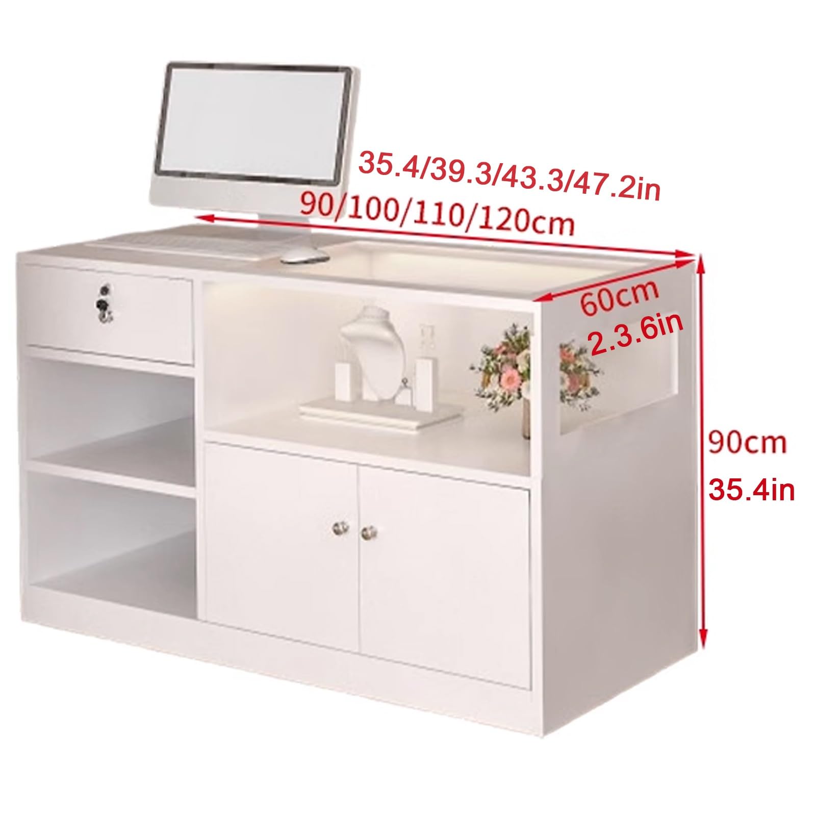 Nowoczesna recepcja z szufladami, stylowa konsola do przechowywania do salonu piękności, domu i biura, 110 x 60 x 90 cm (model A-1) - funkcjonalny i elegancki design