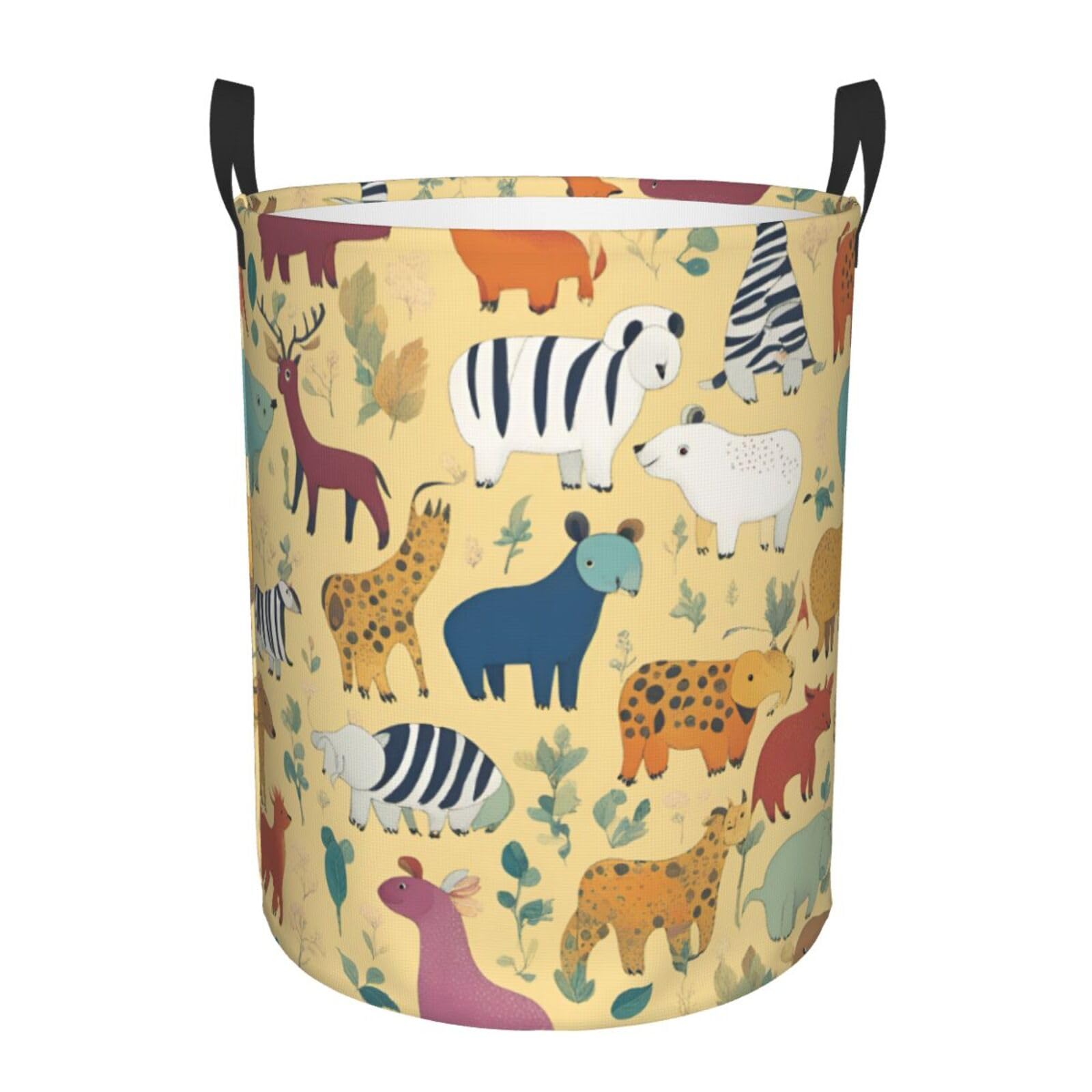M Collapsible Laundry Hamper Round Animal Pattern Print Storage