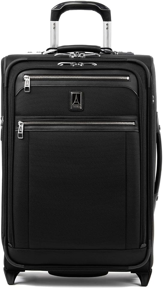 Platinum Elite Softside Expandable Carry on Luggage, 2 Wheel Upright Suitcase, USB Port, Men and Women, Shadow Black, Carry On 22-Inch