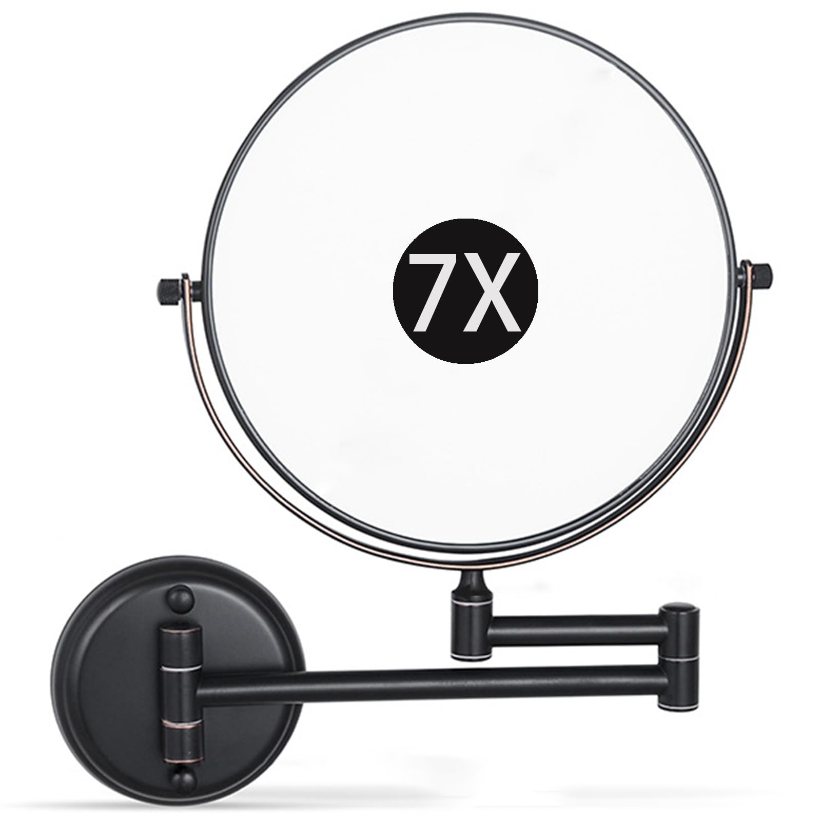 SXFSDOU 8" Wall Mounted Makeup Mirror with Magnification, Double Sided Magnifying Mirror, 360° Swivel Shaving Vanity for Bathroom,ORB,7X