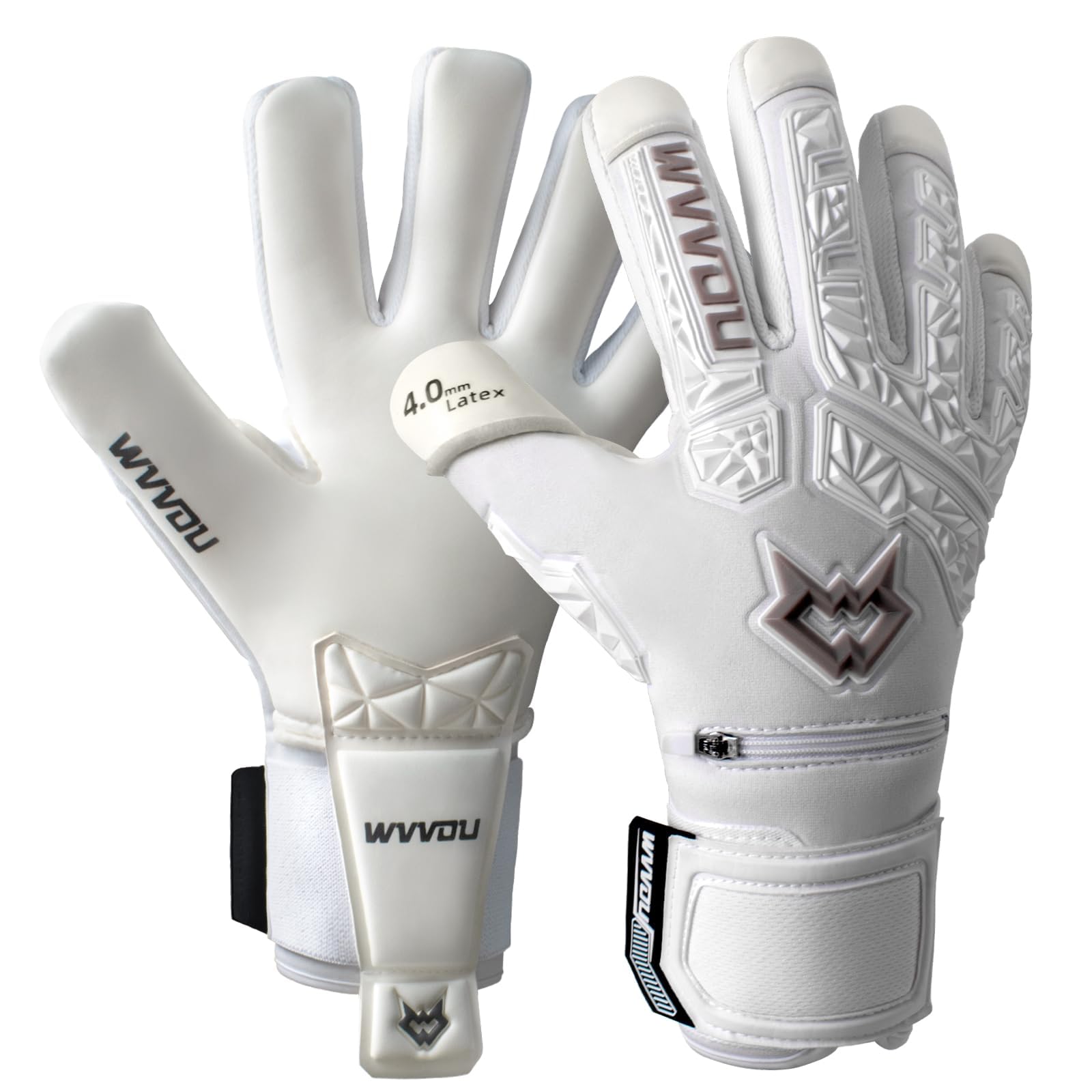 WVVOU Guanti da portiere per uomo e ragazzi, guanti da portiere per bambini con 5 dita rimovibili, guanti da calcio con lattice adesivo da 4 mm sul palmo (bianco, 9)