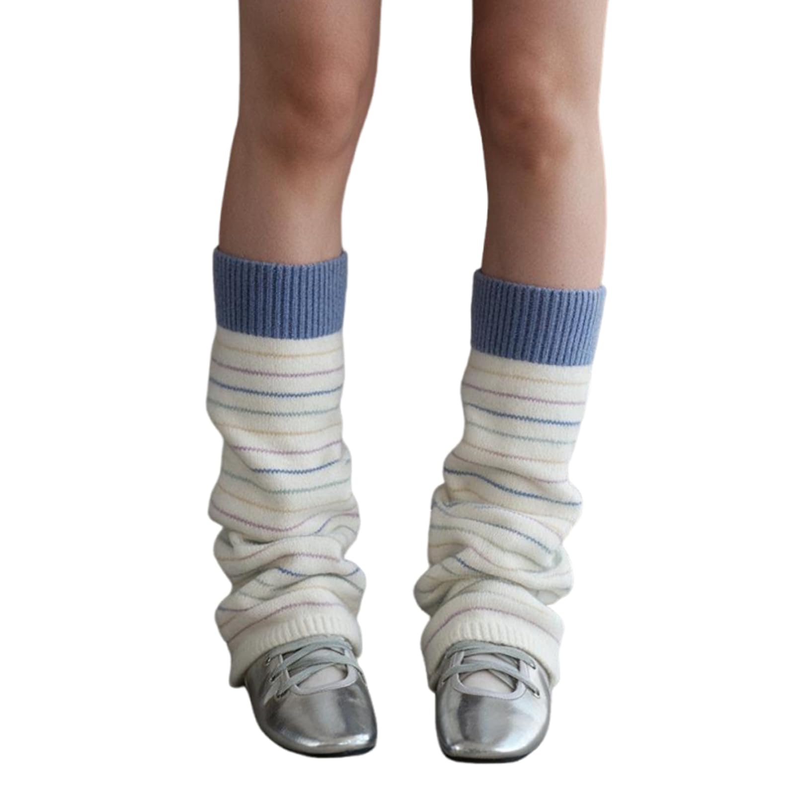 SherryDC Womens Girls Cosplay Rainbow Striped Knee High Socks Leg Arm Warmer Fingerless Gloves Set