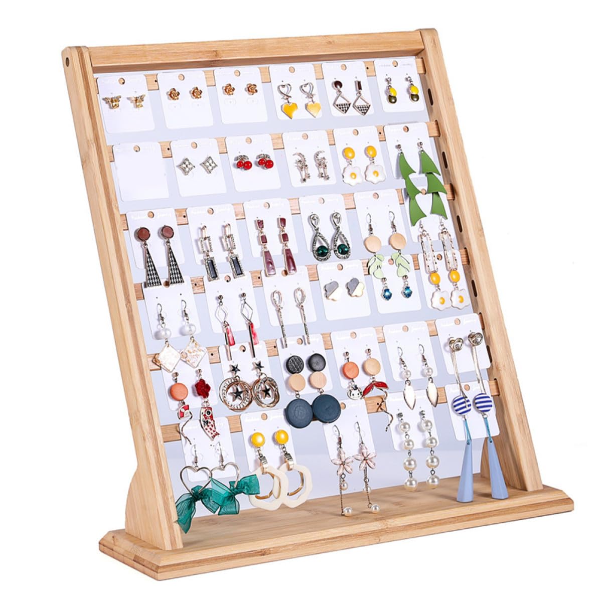 Organizador de Joyas Diseño Creativo para Pendientes de Bambú Soporte Práctico y Elegante para Exhibir y Almacenar Aretes en Escritorio o Tienda