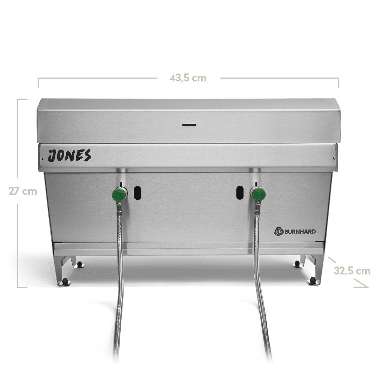 Griglia da Campeggio 2 Bruciatori BURNHARD® 6,4 kW, Sistema FitnFire™, Acciaio Inox, 500°C, Compatta, Leggera, con Multitool, Borsa da Trasporto – JONES Griglia Pieghevole