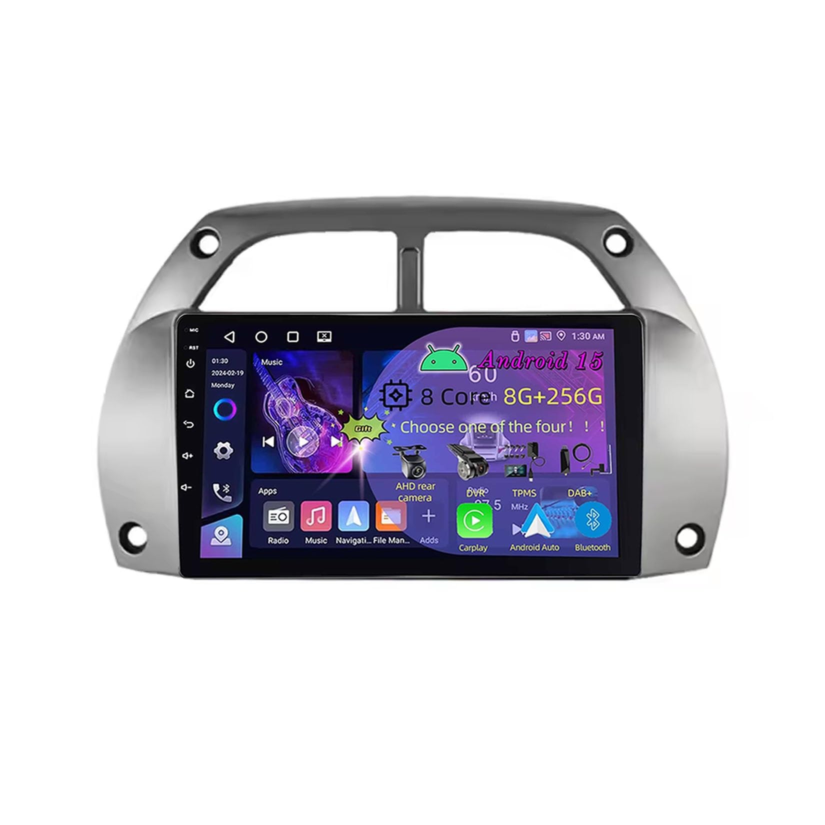 9-calowy podwójny DIN samochodowy system stereo z systemem Android 15 do Toyoty Rav4 2001-2006 z kamerą cofania Car Play, sterowaniem z kierownicy, Bluetooth, GPS, radiem FM i Wi-Fi (C3 6+12