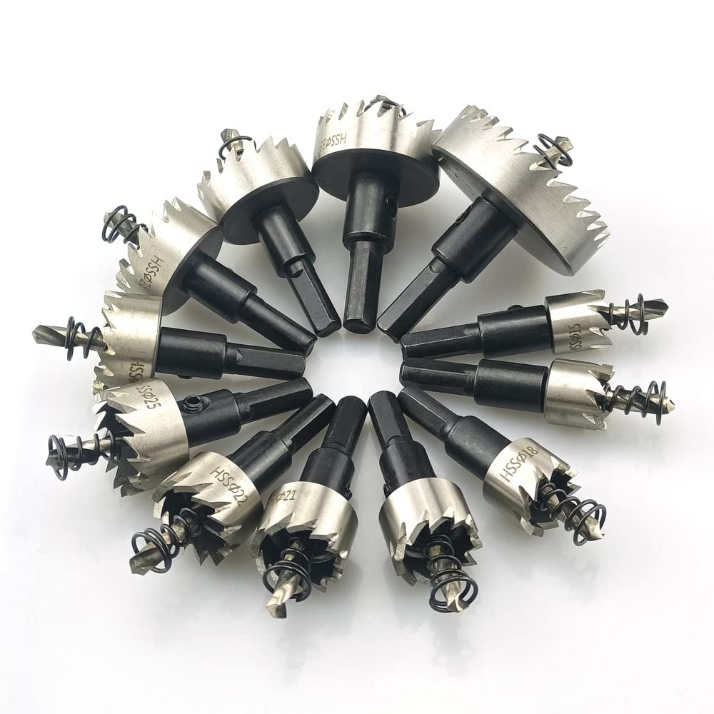 Juego de sierras perforadoras de 12 piezas de 15-50 mm Corona de perforación de brocas de acero de alta velocidad para herramientas de corte de madera de acero inoxidable de aleación de metal, 15,50