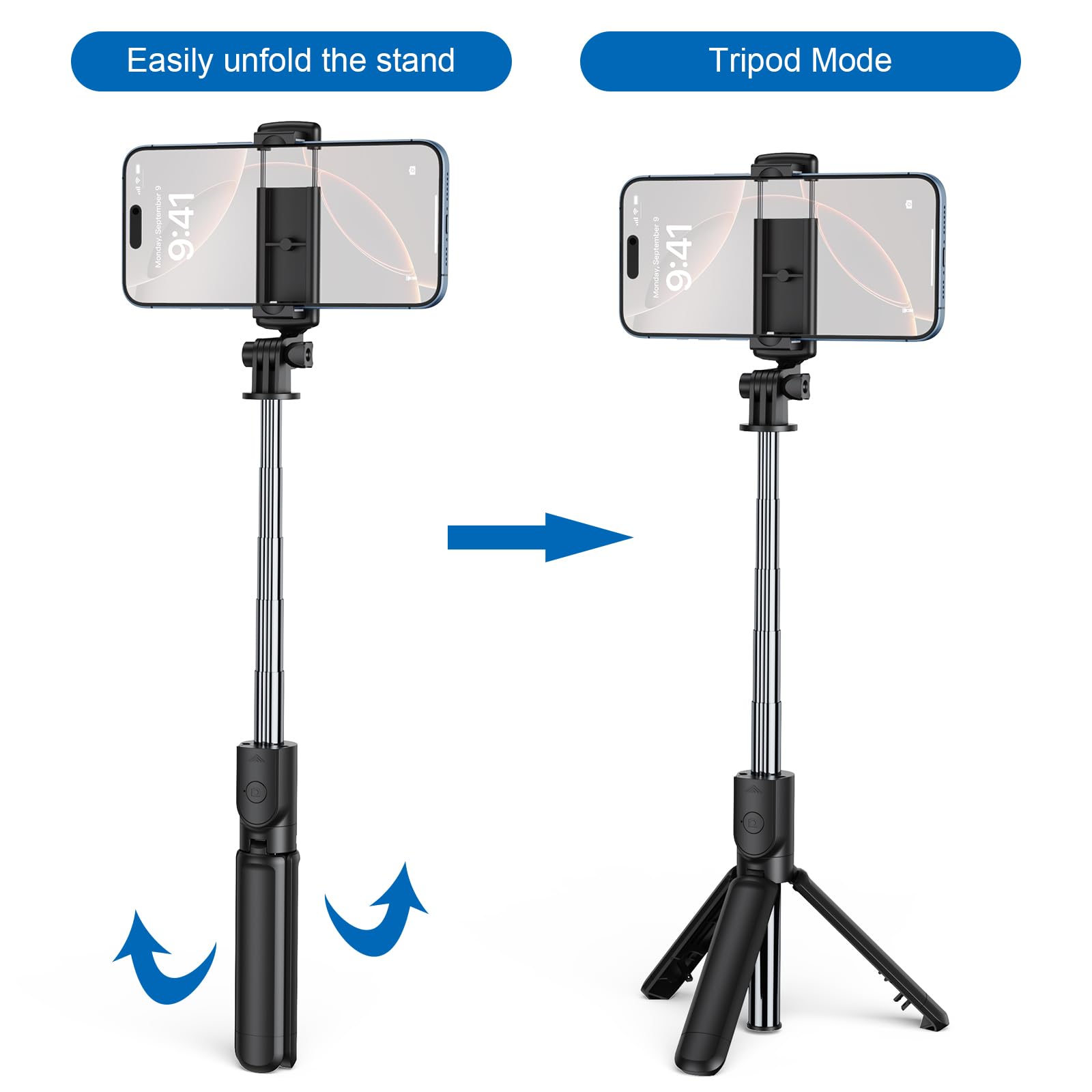 Selfie Stick Tripod, Retractable Selfie Stick Tripod with Wireless Remote Control, for Photograph, Live Streaming, Video Recording, Compatible with Android, iPhone and More