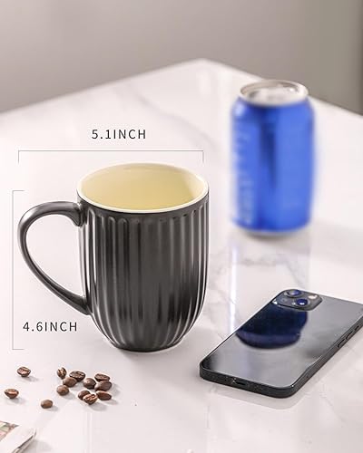 Miniatura 2 de Hasense Juego de 4 tazas de café de 16 onzas, grandes tazas de cerámica acanaladas con mango grande para café, té y cacao, diseño moderno y peso