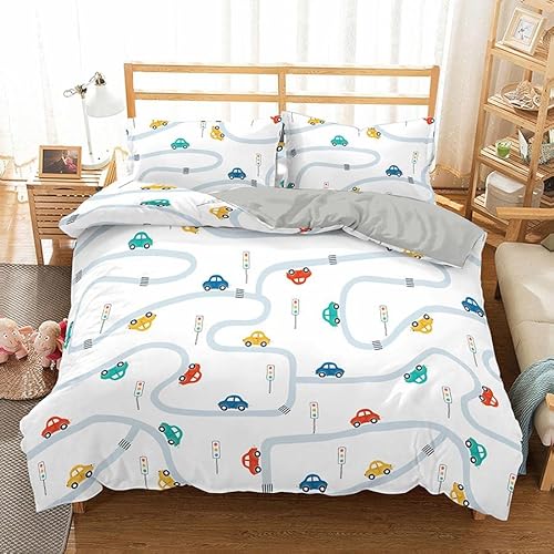 BJCJGGL Funda Nordica 90 Carro Blanco Edredón Cama 90 para Niñas Niños con Cremallera de Suave Transpirable Microfibra Fundas Nordicas 150x220 cm + 2 Fundas de Almohada 50x80 cm
