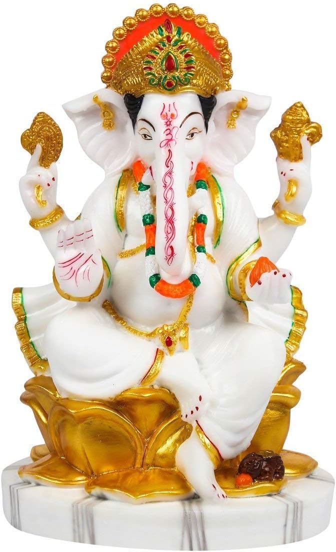 FABZONEMarble Lord Ganesha Idol God Ganpati/Ganesh Handicraft Statue Spiritual Puja Vastu Pooja Gift Item-24 cm (White Gold)