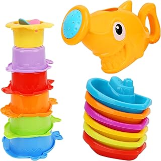 HCFJEH Bath Toys For Kids Ages 1-3 , 13 PCS Mold Free Bath Toys For Toddlers 2-4,Bathtub Toys With 1 Shark Shower, 6 Bath Boats And 6 Funnels ,Birthday/Christma Bathtub Gift For Baby 12 18 M+ Boy/Girl