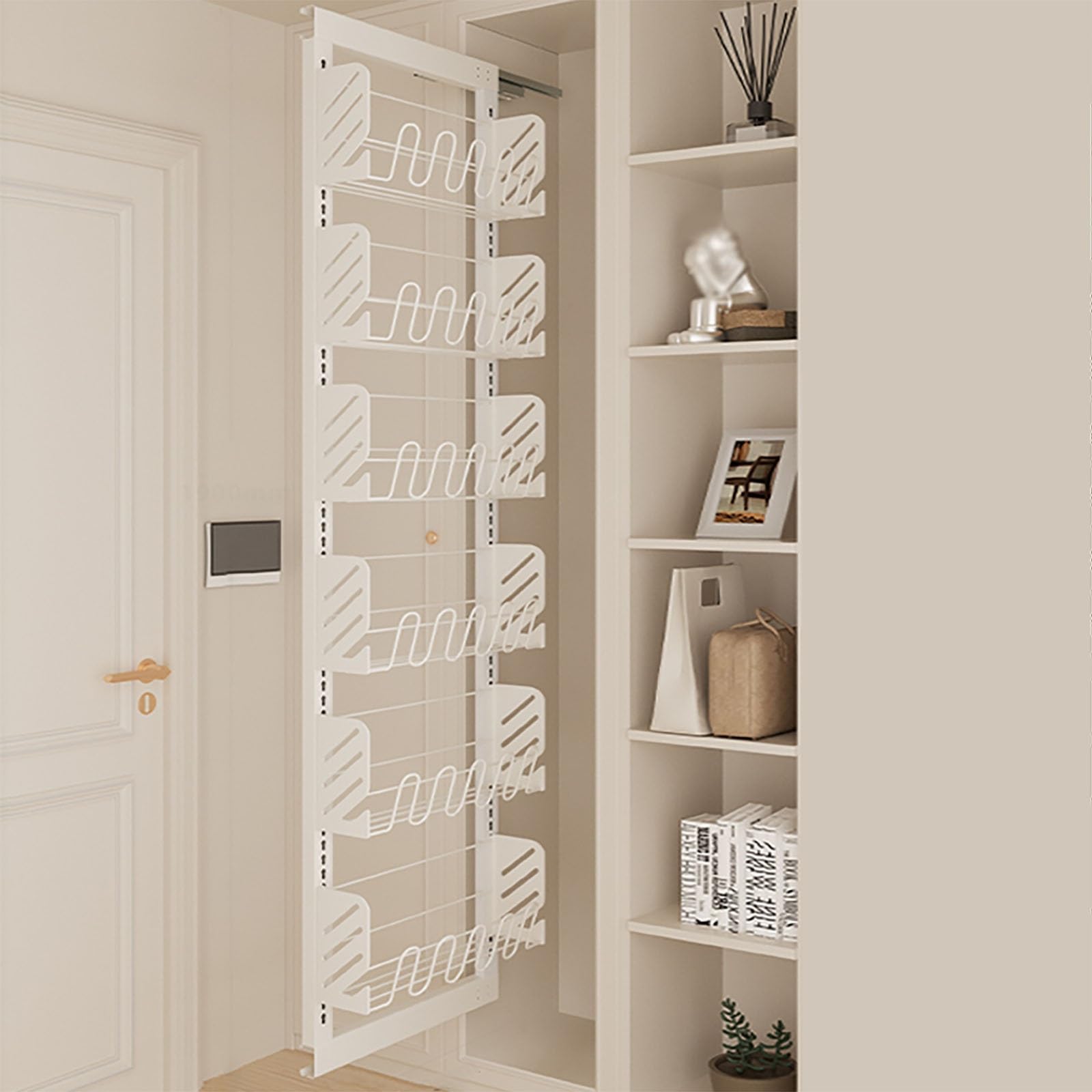 LMYSXAOZ Adjustable Slim Metal Pull-Out Shoe Rack - Stackable Hidden Design for Closet, Entryway & Hallway 190cm (74.8in) Space-Saving Storage Solution