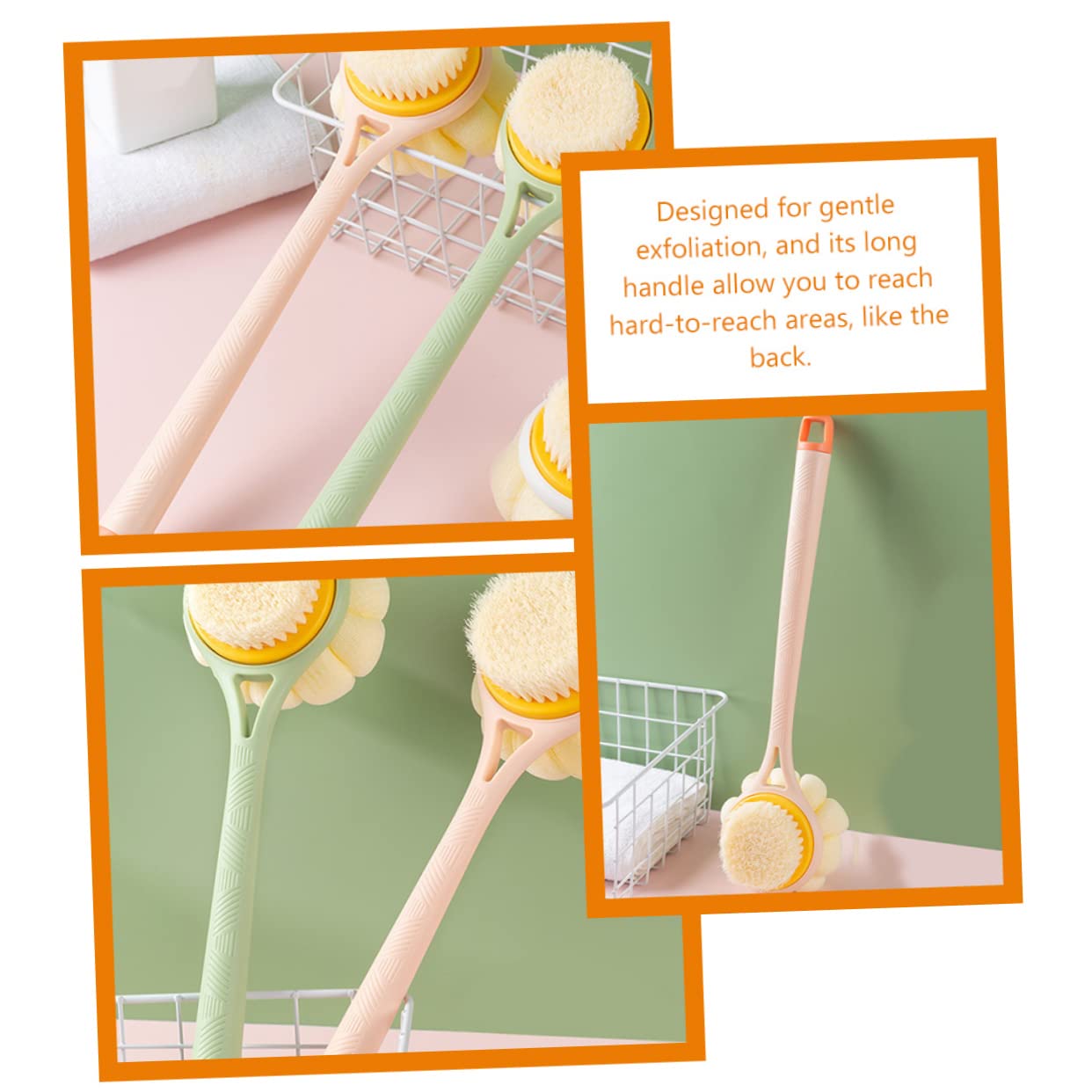 Healeved 2stücke Badebürste Mit Langem Griff Doppelseitige Rückenreinigungsbürste Ergonomisches Design Sanfte Massage Für Körperpflege Und Hygiene Für Senioren Hauttypen