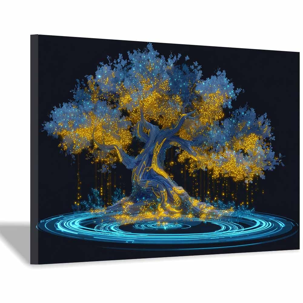 XENIOU Nature Wall Art Color Impasto Tree canvas painting wall art, Living Room Bedroom Hallway Stairs Decoration.(Multicolor)-70x100cm Framed