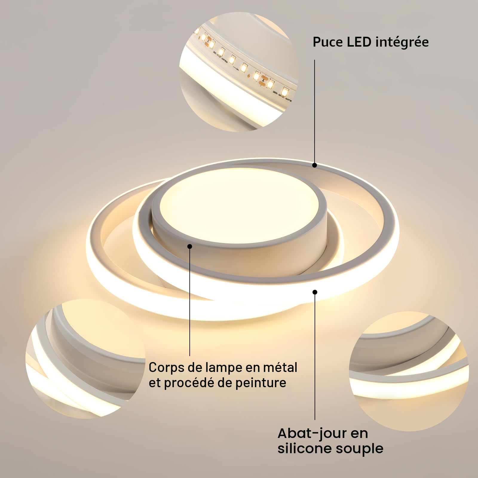 Comely Plafonnier LED Moderne, Luminaire Plafonnier Rond, Blanc Chaud 3000K 32W, Lampe de Plafond pour Chambre à coucher Couloir Cuisine Balcon, Dia 28cm
