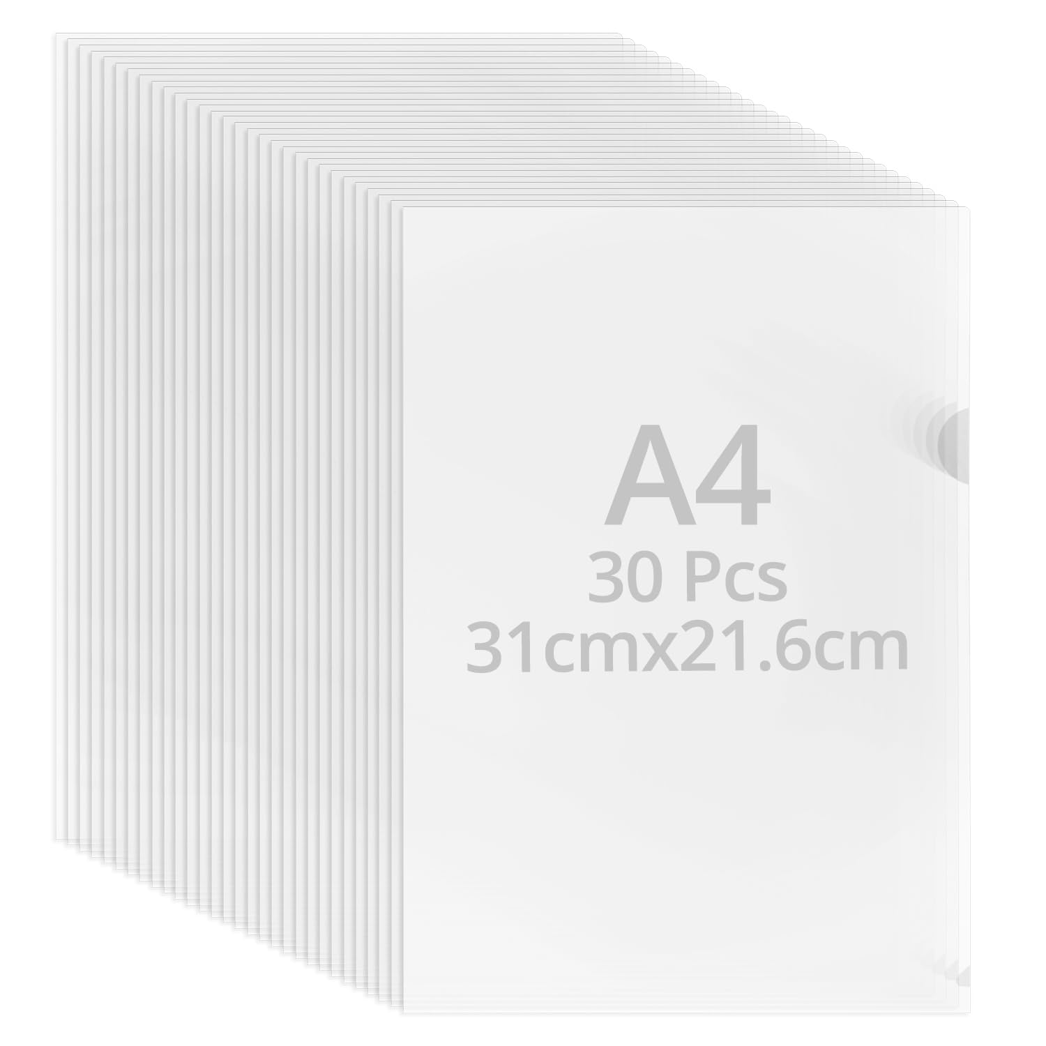 QWORK® 30 Pack A4 Plastic File Folders - 0.22 mm Plastic - Transparent Cut Flush File Wallets with Top & Side Opening