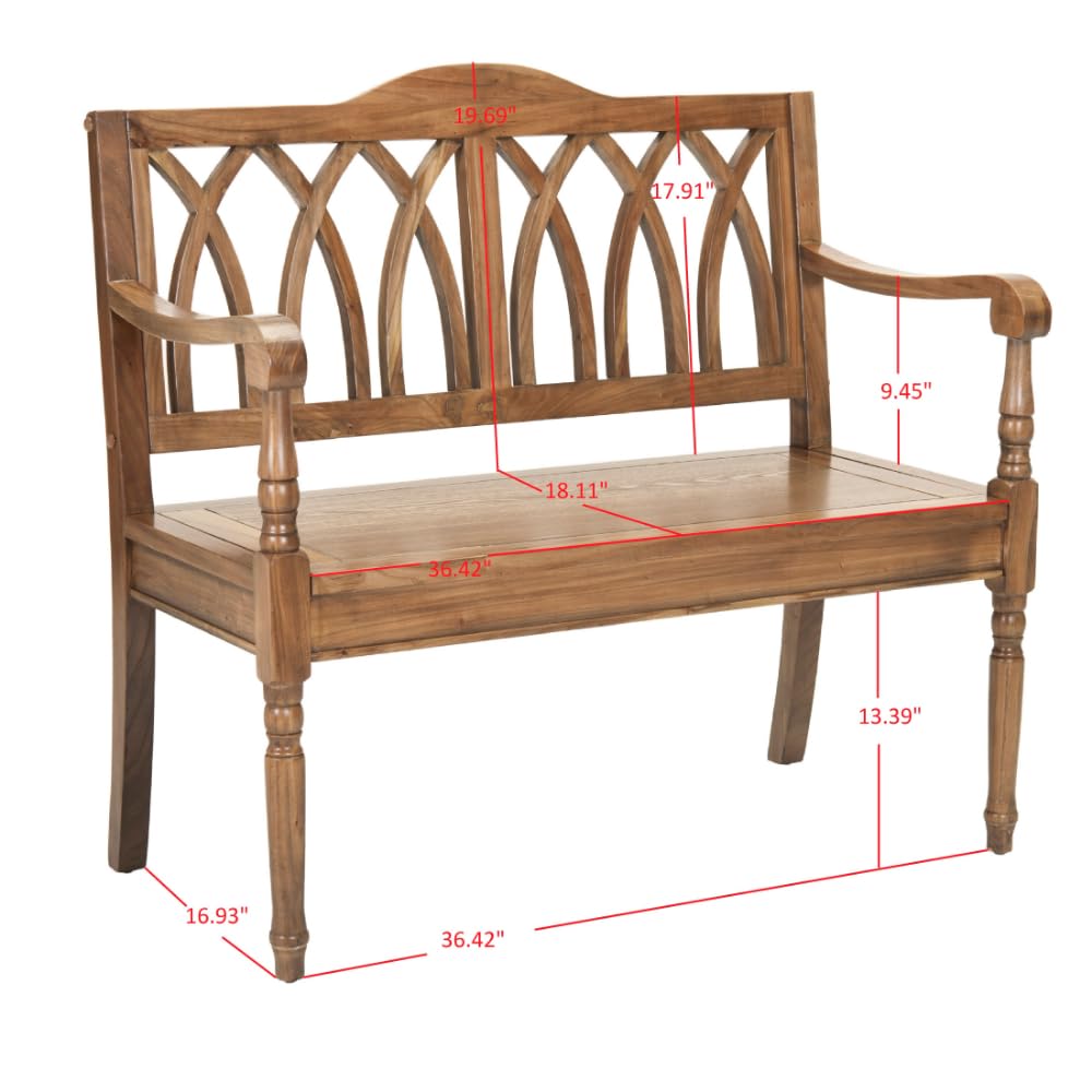 SAFAVIEH Furniture - Benjamin Bench - Oak - Solid Wood - Farmhouse High-Back Design - Ideal for Entryway, Living Room, Dining Room, 17.1" Seat Height (AMH6500E)