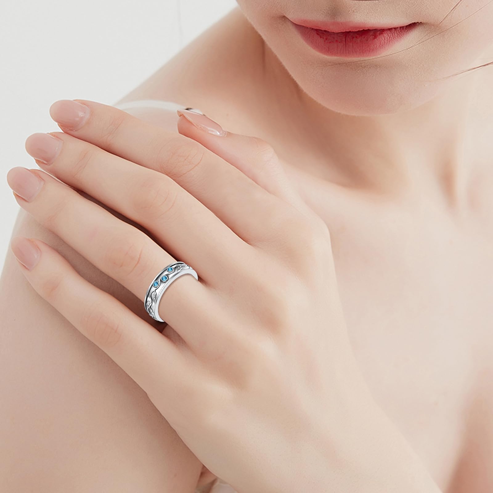 POPLYKE Silber Spinner Ringe 925 Sterling Silber Blatt Spinner Ring Fidget Ring Sterling Silber für Damen