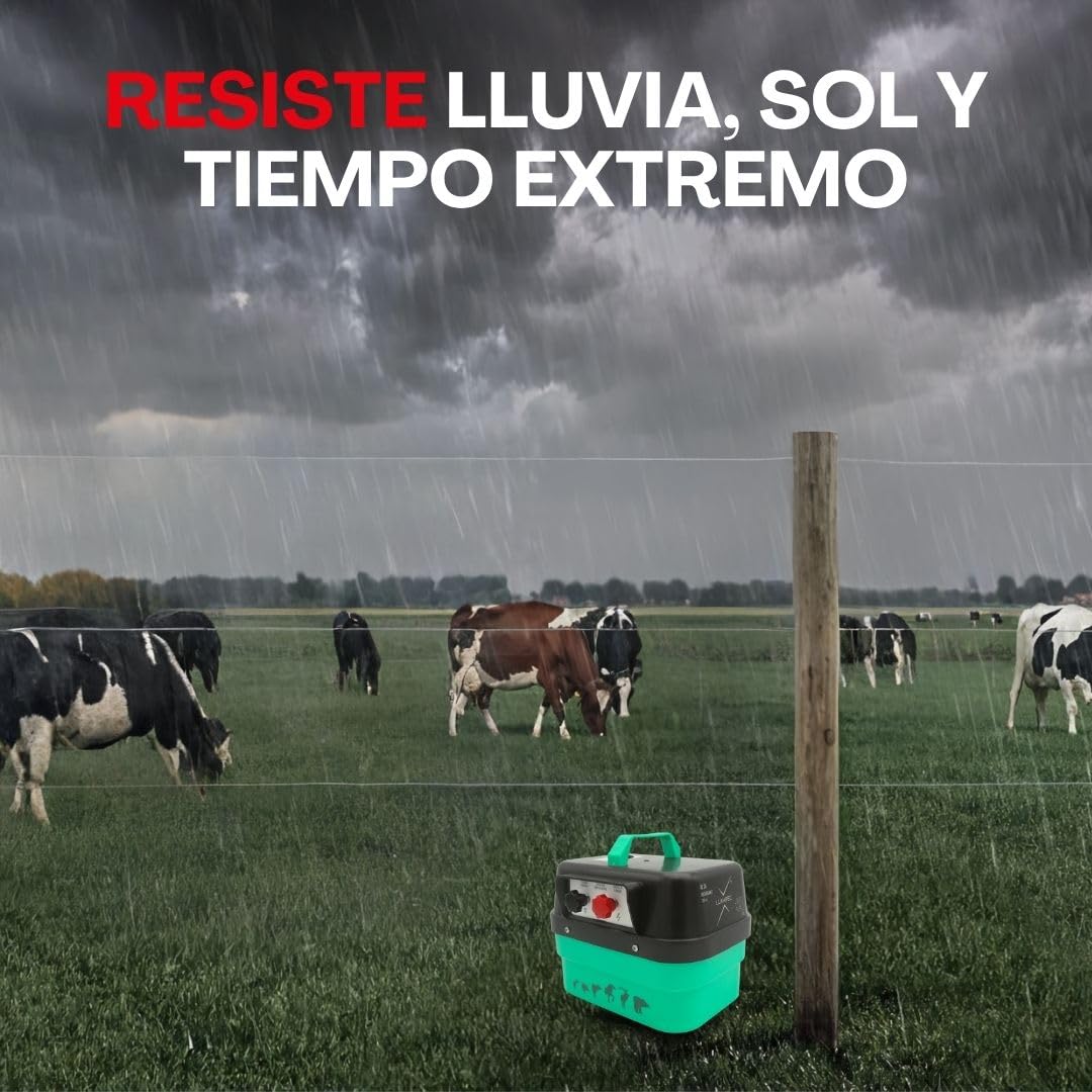 Pastor eléctrico Llampec Mod.24 con batería Recargable 12V – 3,5 J, 10.000 V y 35 km de Alcance – Ideal para Ganado equino, Vacuno, porcino, ovino, Animales Salvajes y Mascotas – Fabricado en España