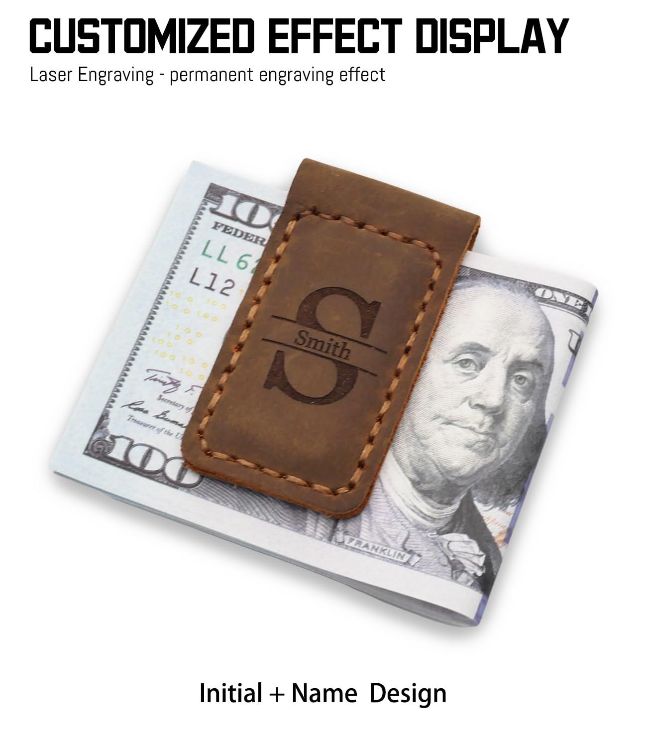 Personalized Money Clip, Custom Leather Engraved with Magnetic Closure, Handmade Customized Monogrammed Money Clip for Men
