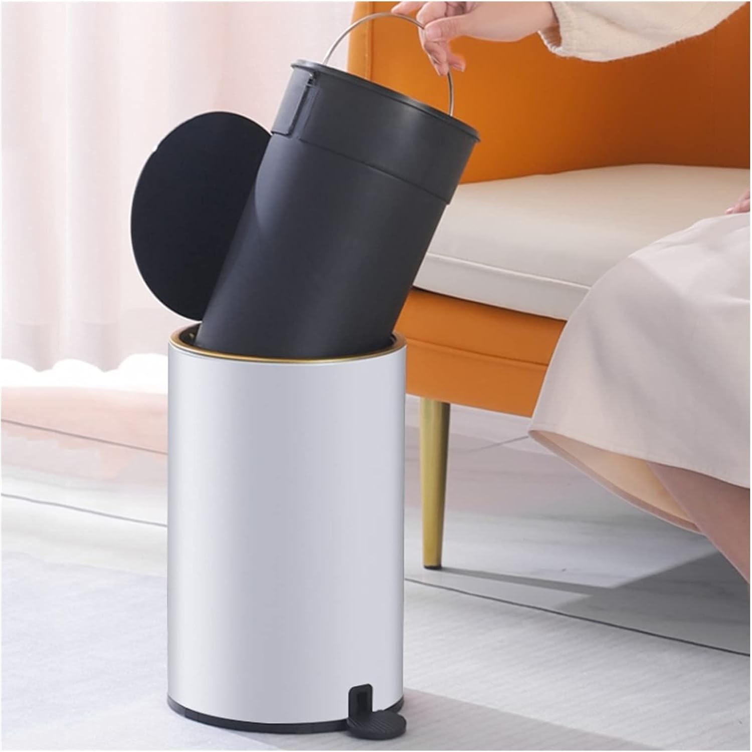 Dustbin Stainless Steel Step Can，Metal Pedal Bin, Round Step Trash Can ​with Lid，Kitchen Trash Can with Lid for Indoor, Outdoor or Commercial Use Kitchen Bin (Color : Dark Green)