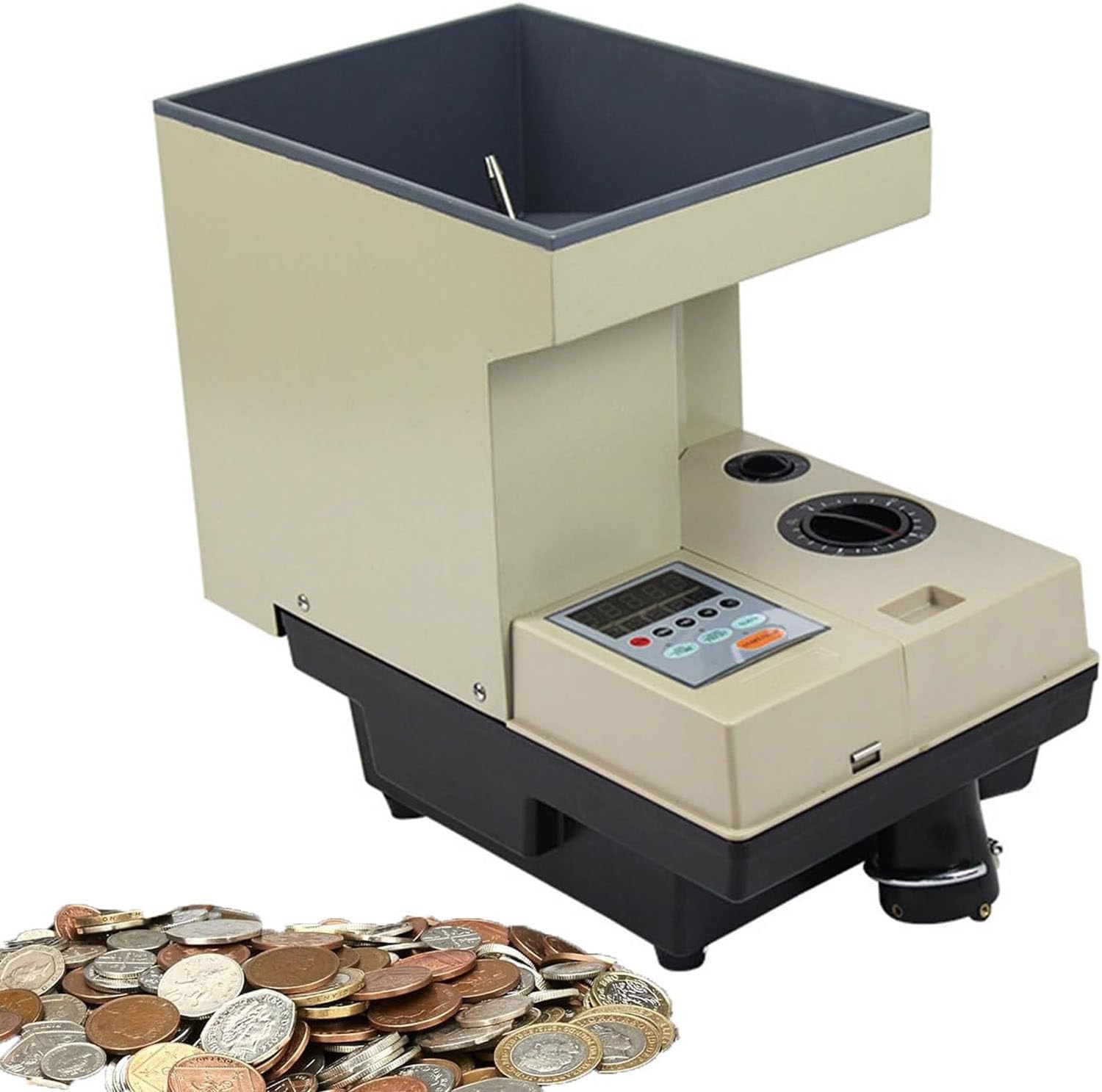 GTANND Coin Counter Machine, Coin Counter And Sorter, Electronic Coin Counter Sorter With Control Panel,2000/3000 Coins Hopper Capacity, 1200 Coins/Minute Speed CS-400