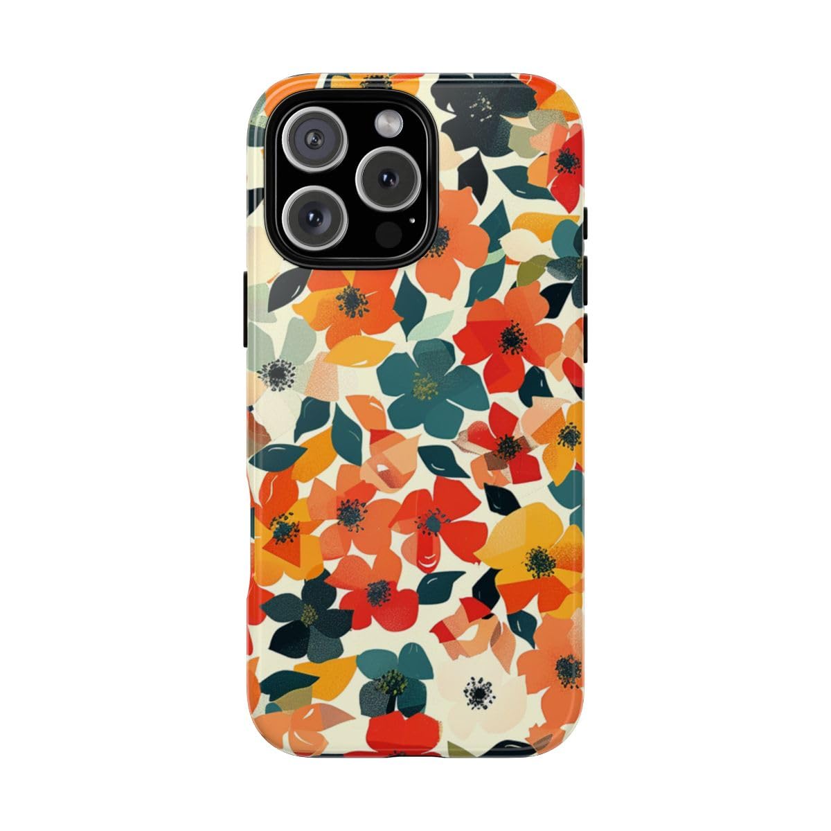 Coque iPhone 16 Pro Max motif floral géométrique rigide orange - 5