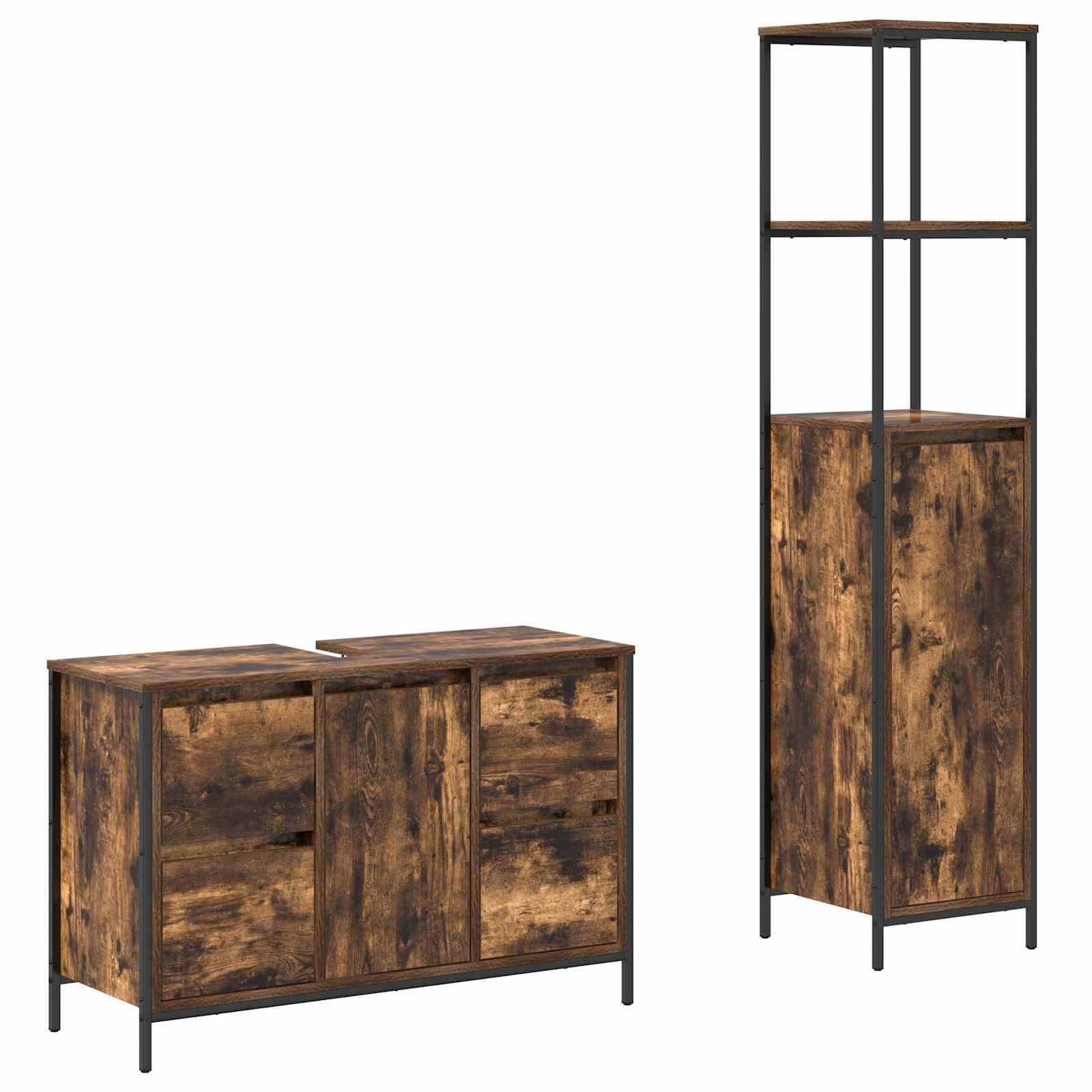 Armario de baño para almacenamiento de 2 piezas, conjunto de madera con armario alto funcional