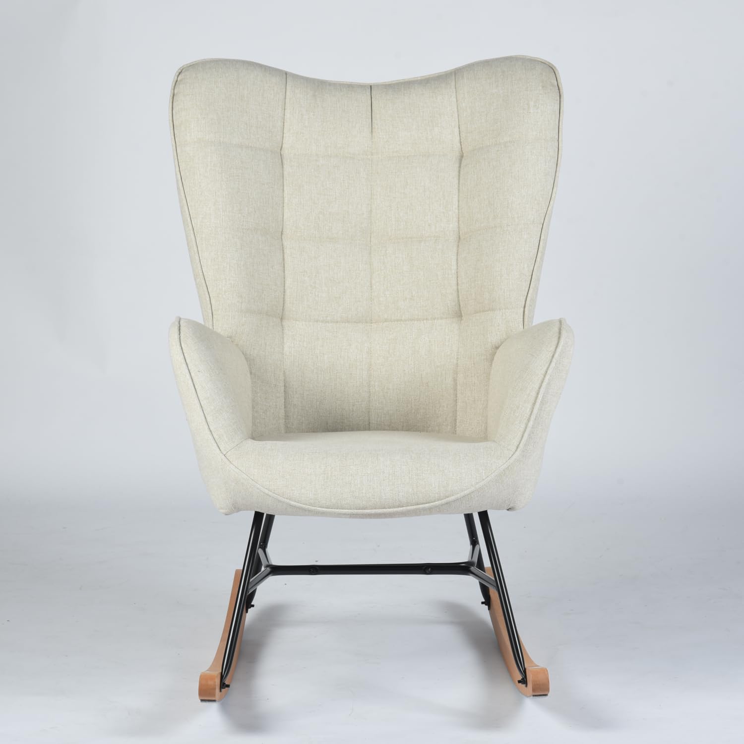 MEUBLE COSY Poltrona Relax, Sedia a Dondolo Confortevole in Tessuto con Gambe in Legno e Metallo per Soggiorno