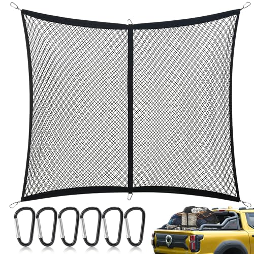 Ezfilet Highly Elastic Cargo Net - Double Layer Truck Bed Cargo Net for Pickup Trucks, Vans, and SUVs | 4x4 FT Stretches to 7x7 FT, Perfect for Daily Light Loads - Best Elastic cargo net