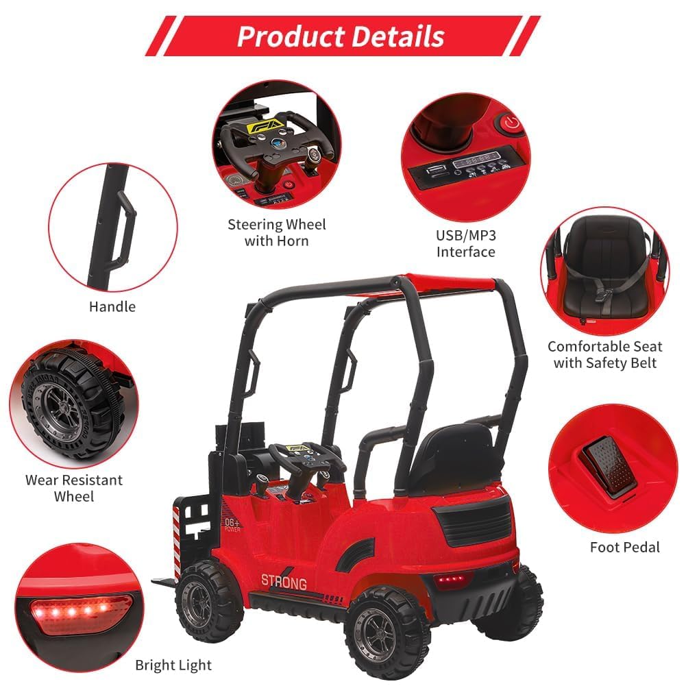 12V Tracteur Électrique Enfant avec Fourche de Levage et Plateau Détachable