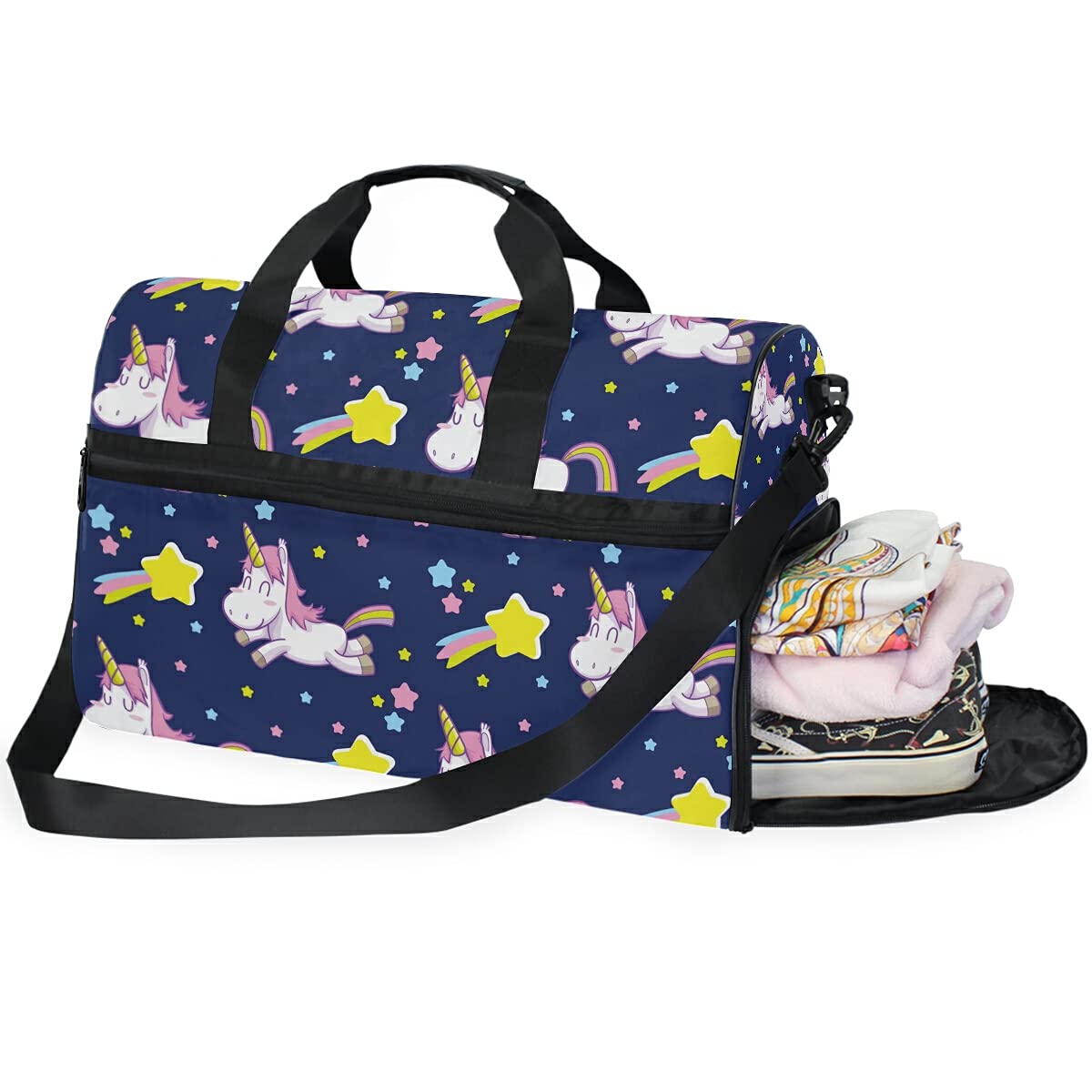 Étoile De Danse Licorne Bleue Sac de Sport de Natation de Sport avec Compartiment À Chaussures Sacs de Sport À Bandoulière Sac À Main pour Voyage Femmes Filles