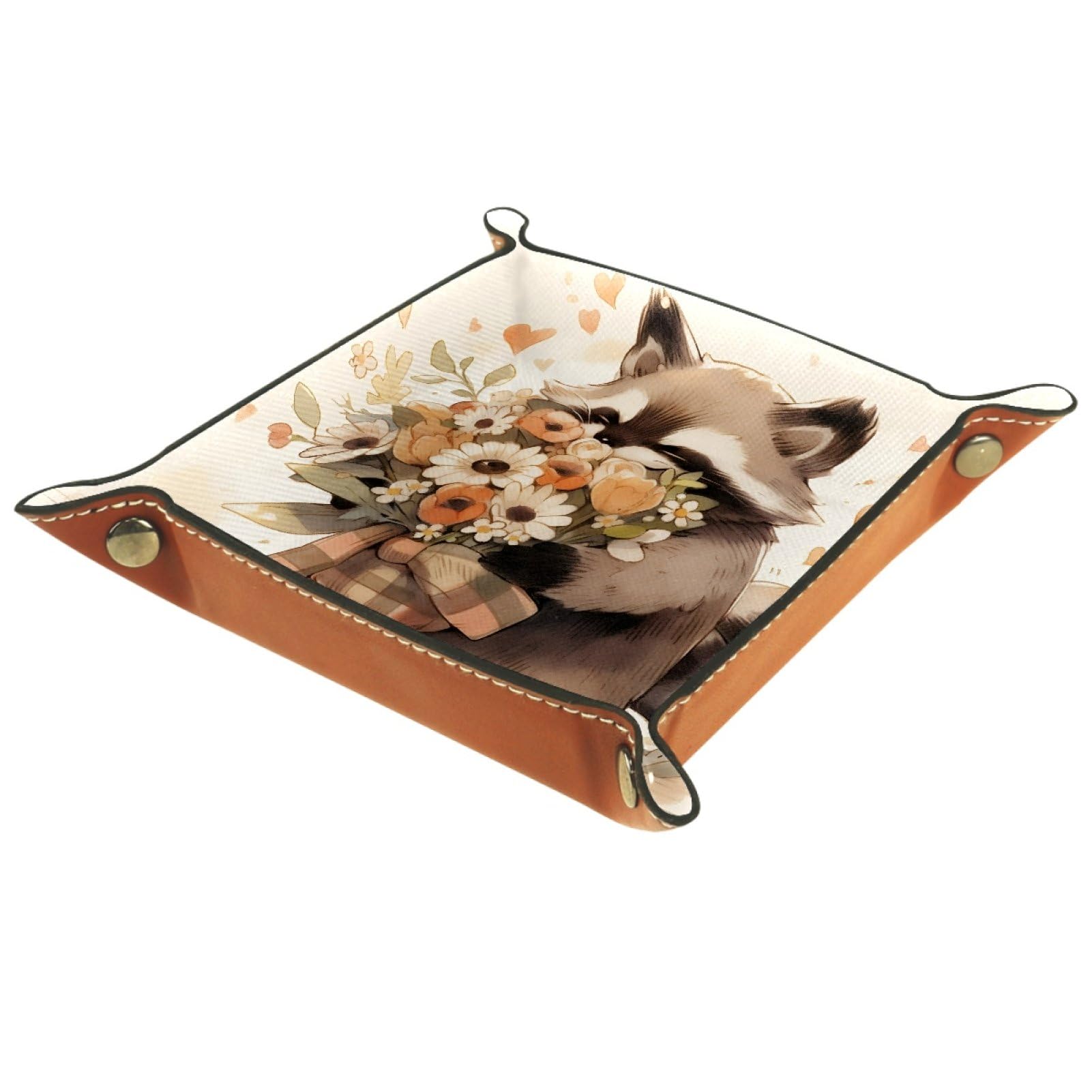 Cute Raccoon Flower Portable Folding Dice Rolling Tray, Microfiber Leather Dice Holder for Dice Games Like RPG, DND and Other Table Games, 20.5 × 20.5 cm — image 1