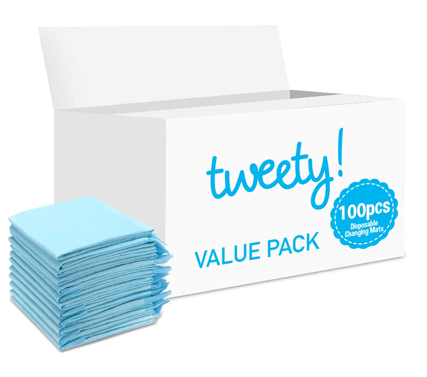 Tweety Disposable Changing Mats Value Pack (100 Pcs) Pouch-Blue, Baby Diaper Mat, Pad, Nappy Pet Training Pad