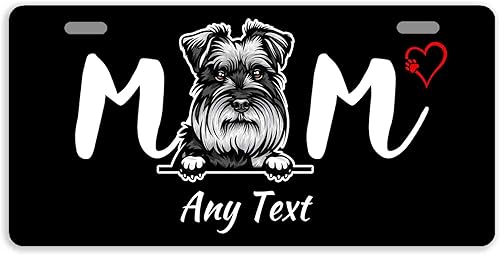 Placa de matrícula personalizada con diseño de perro y madre, diseño de pata de perro con corazón, placa frontal de Schnauzer, cubierta de placa de