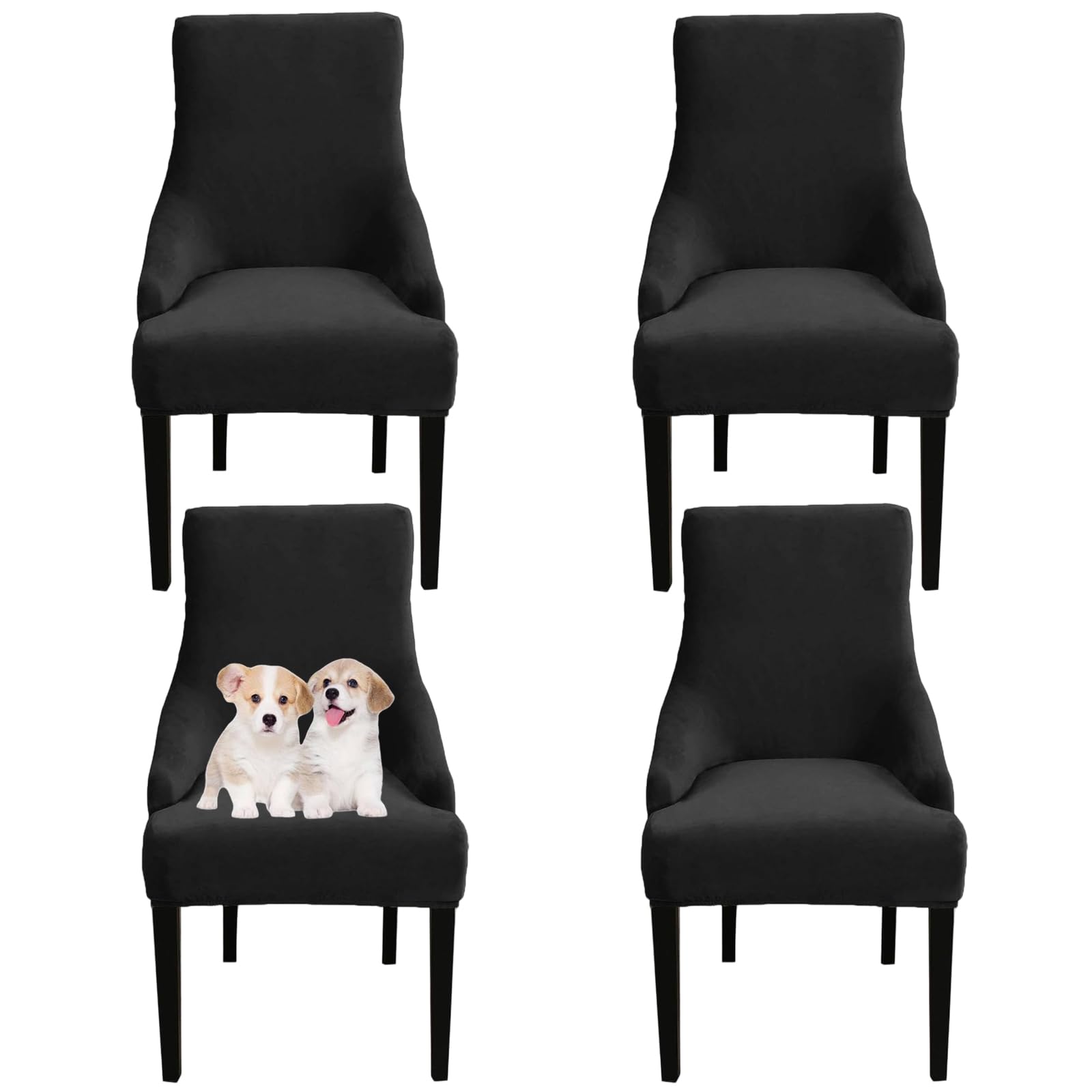 GUYIRT Velvet Wingback Dining Chair Covers, Stretch Wingback Side Chair Slipcover, Sloping Arm Chair Cover, for Home, Banquet (black,set of 4)