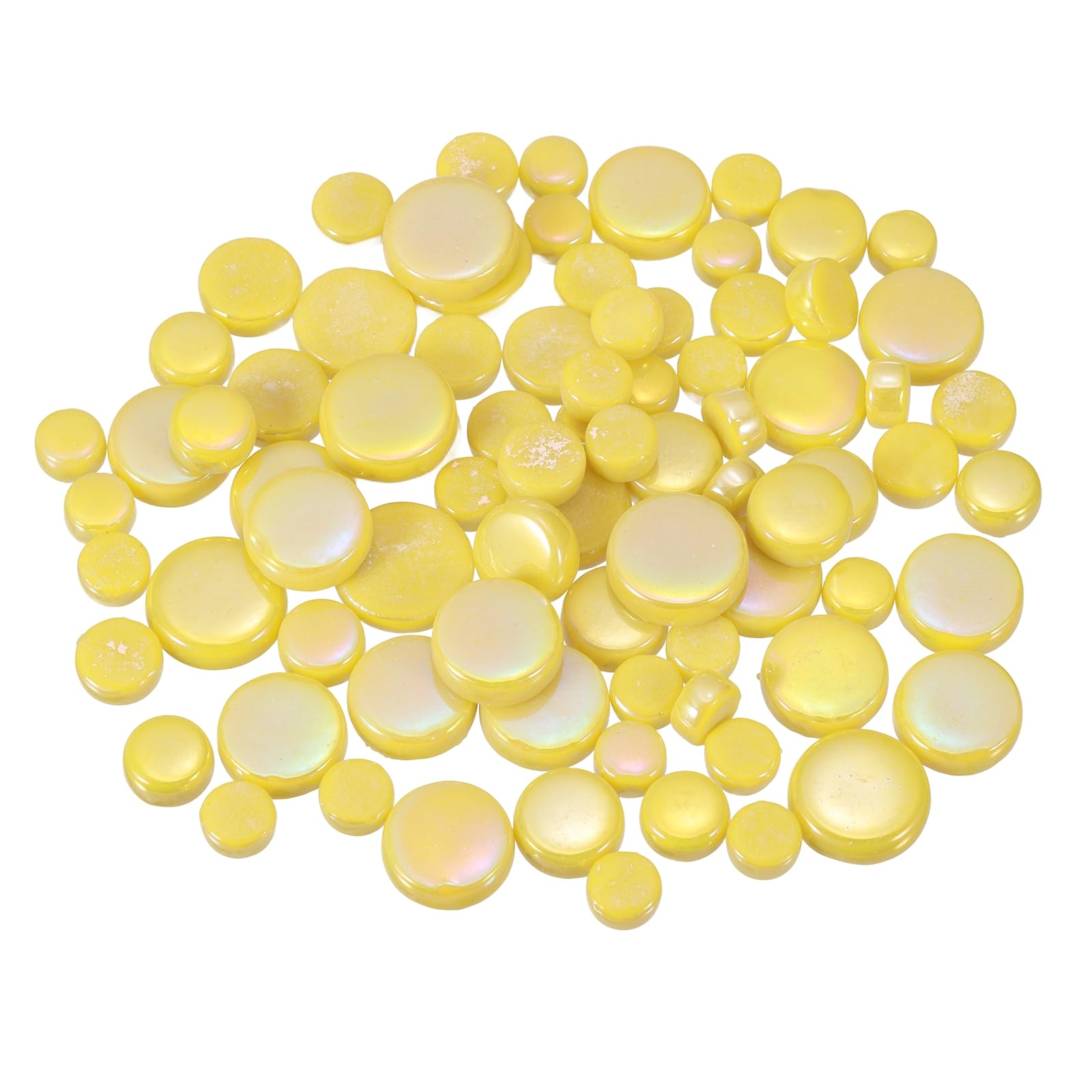 sourcing map 100g Round Mosaic Tiles for Crafts, Multi-Size Iridescent Mosaic Glass Bulk for DIY Art, Home Decoration, Vases, Mugs, Flower Pots (Yellow)