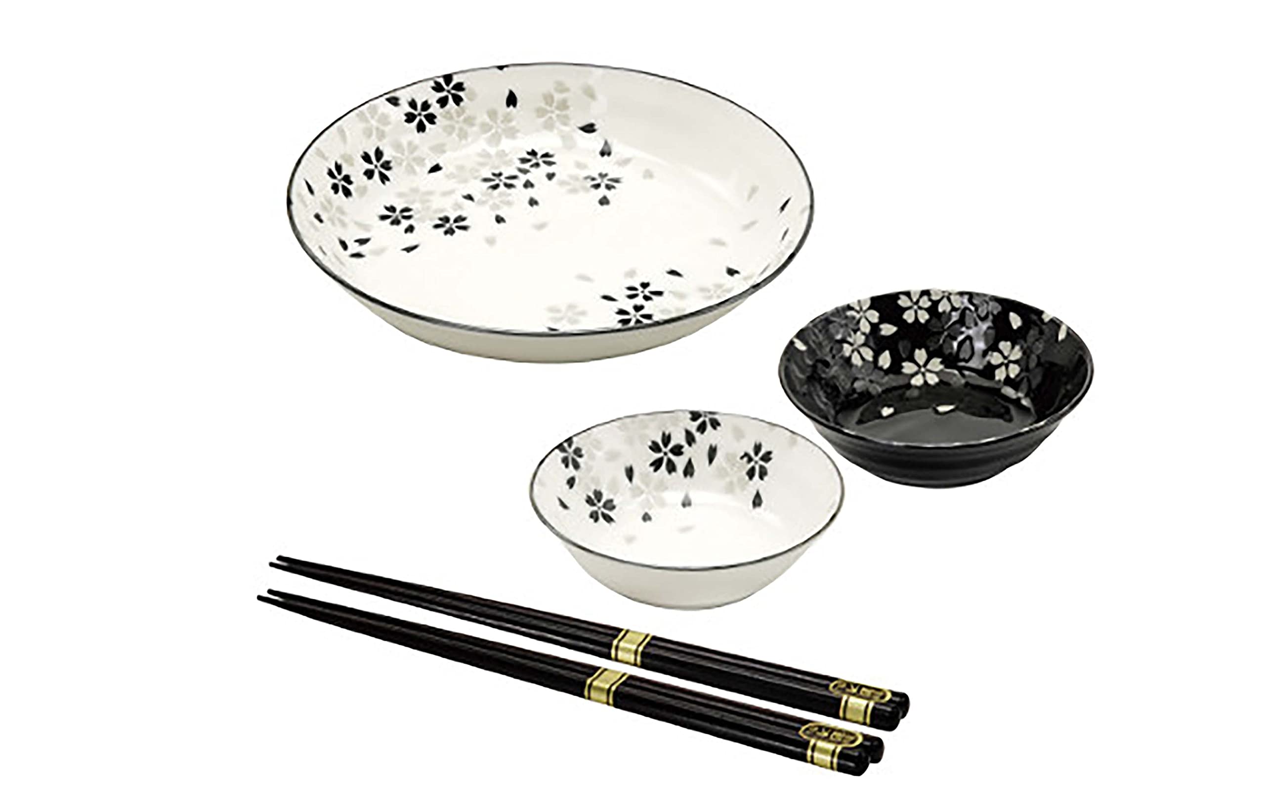 SAKURA Design Dinner Plate Set. Big Plate x 1, Small Plate x 2, Chopsticks x 2