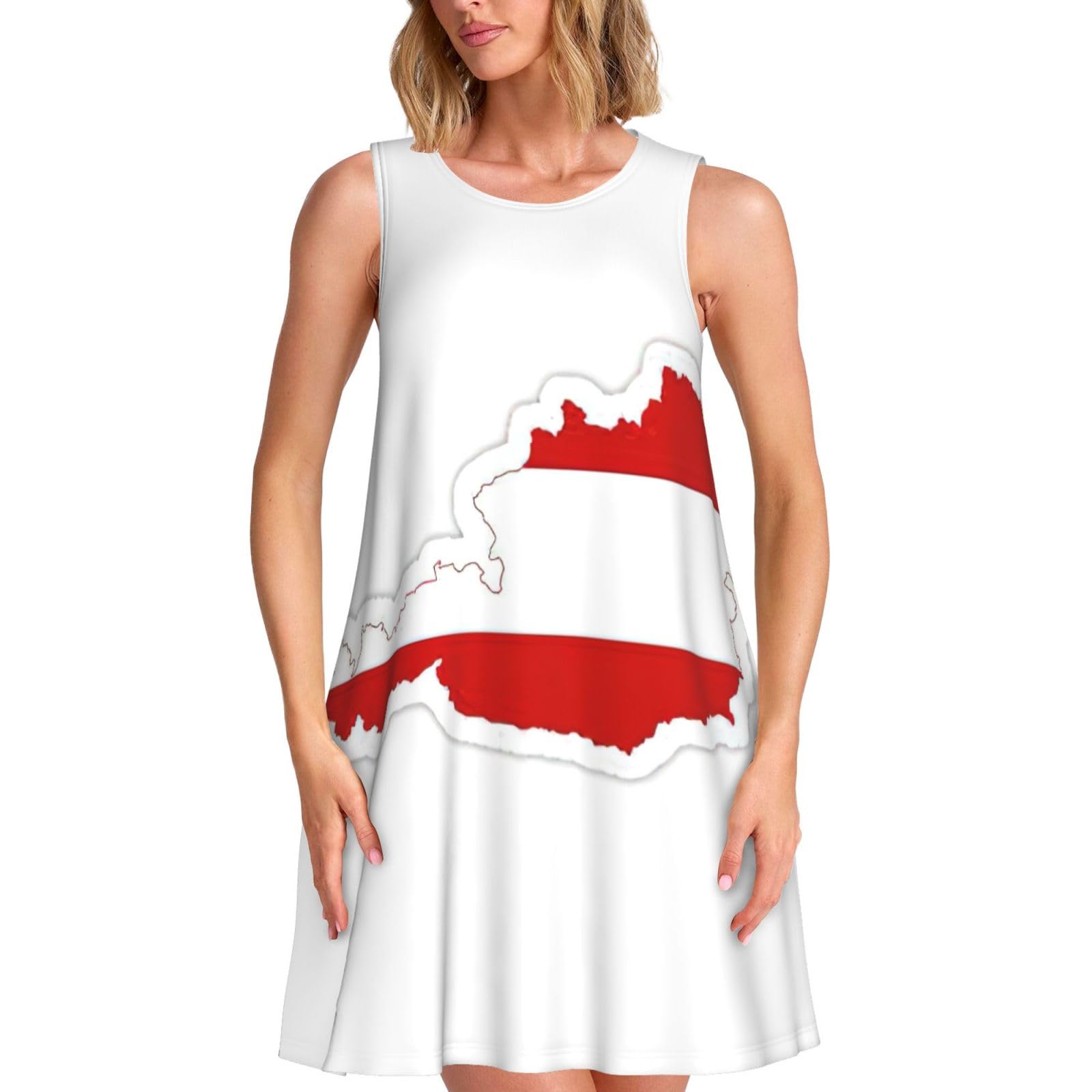 Qahuopp Women's Black Austrian Flag Map Print Dresses Summer Sleeveless Dress With Pockets Casual Beach Party Spring Dresses