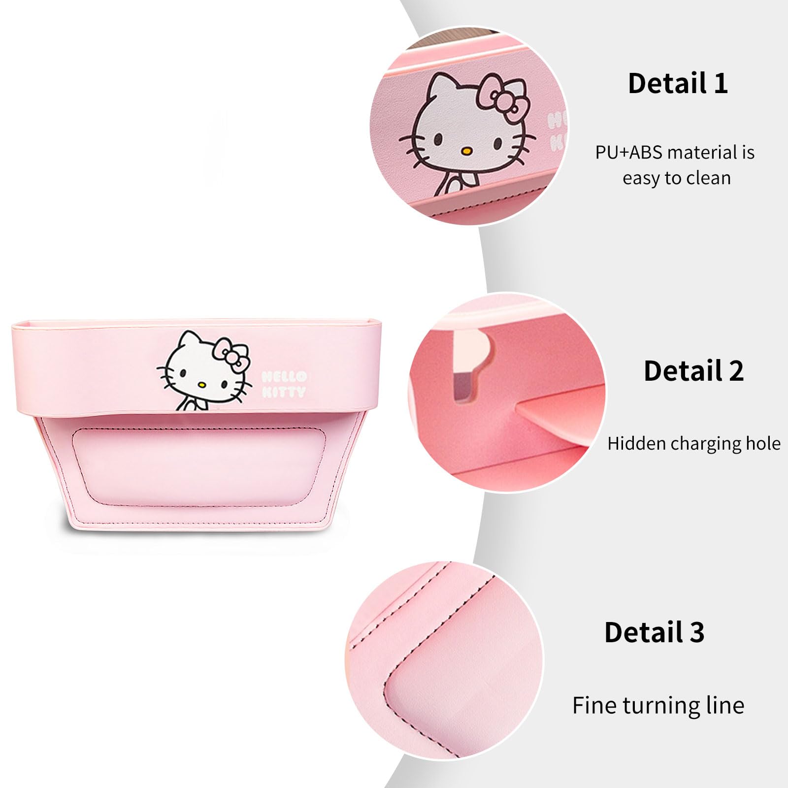 PARTY BUZZ Car seat gap filler organizer, Cartoon PU Leather Console Side Pocket Organizer, Multifunction Auto Interior Storage, Bottom With Charging Cable Hole, for Car Truck SUV