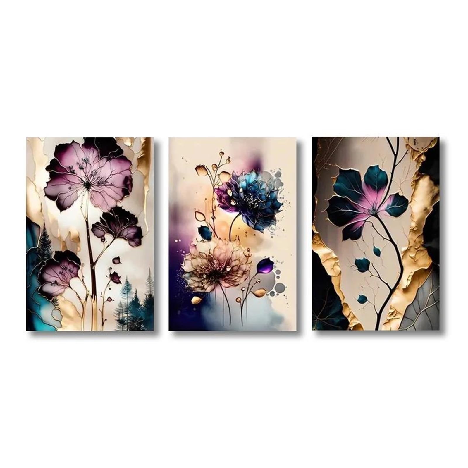 Peinture fleurs de rêve pour chambre et salon : toile moderne 3 pièces