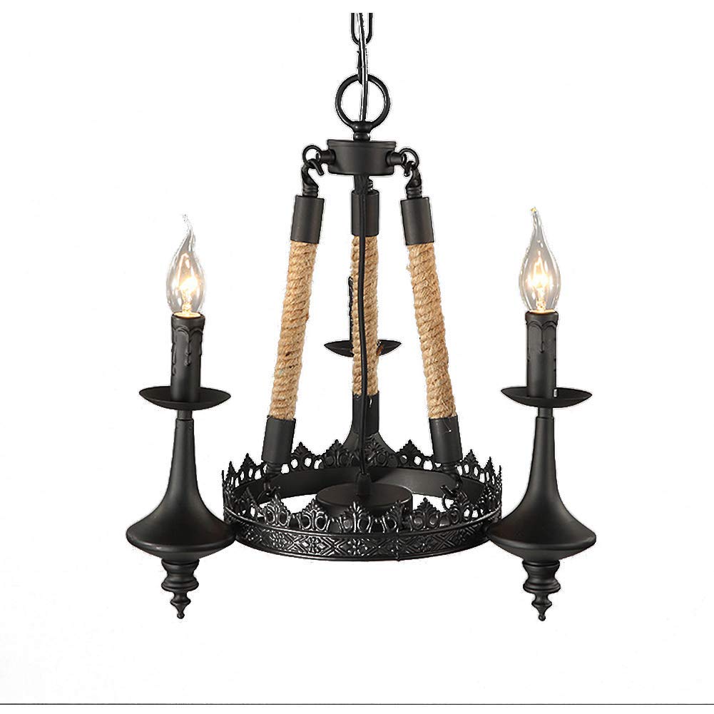 Lámpara colgante vintage de metal rústica con 3 luces, candelabro de granja industrial para techo
