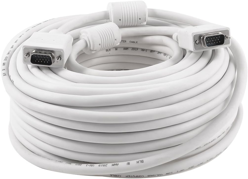 HD VGA Extension Adapter Cable Male to Male M/M 30 Meter Length White for Monitor