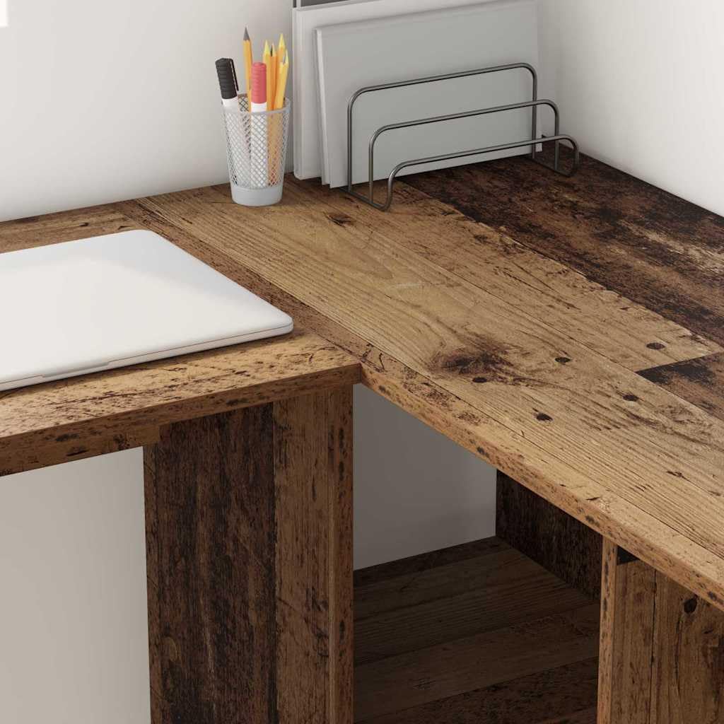 Scrivania con scaffale, in legno anticato, 142 x 102 x 73 cm, tavolo da ufficio con 2 ripiani, piano di lavoro per laptop, monitor, home office e studio