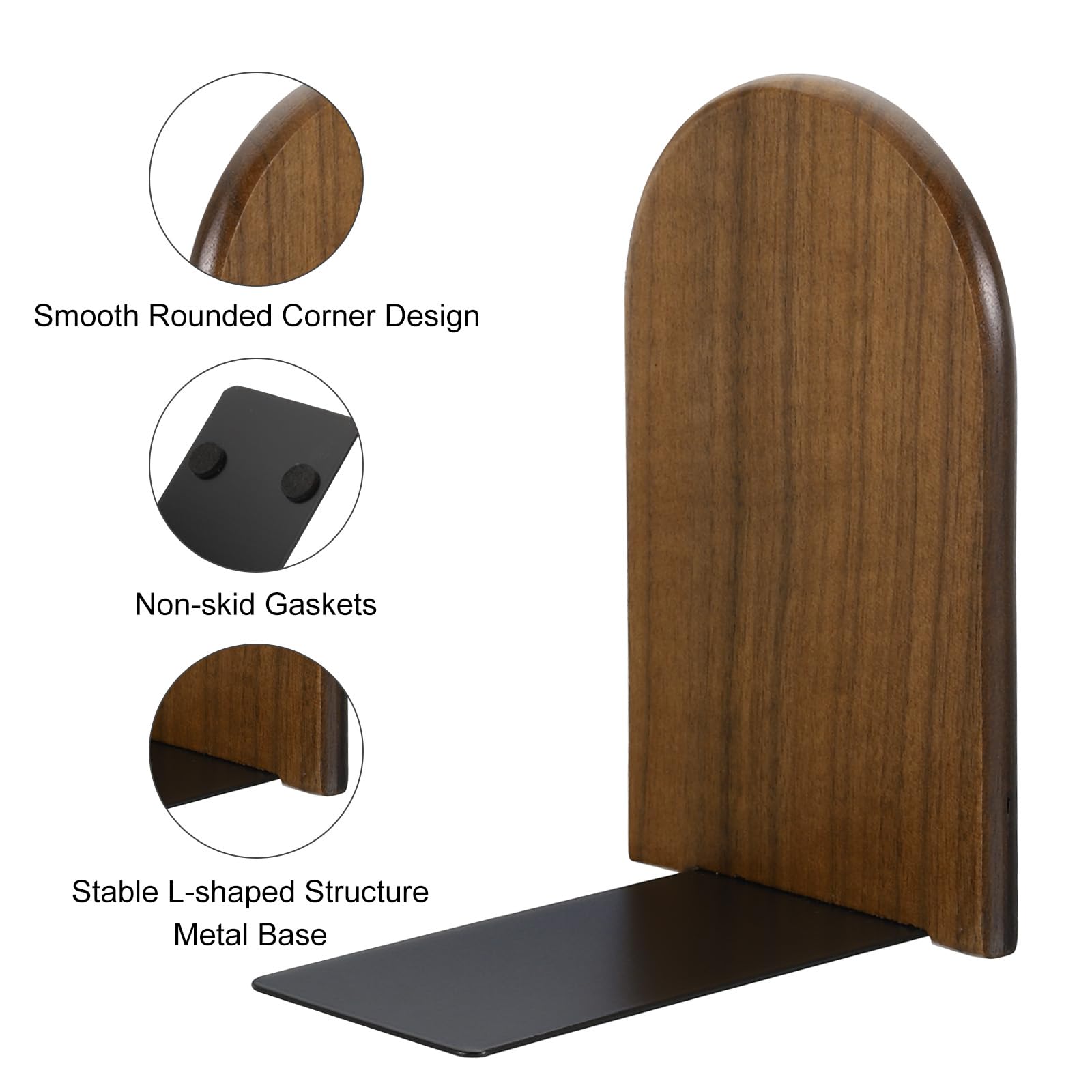 PATIKIL Wood Bookend with Metal Base - Image 4