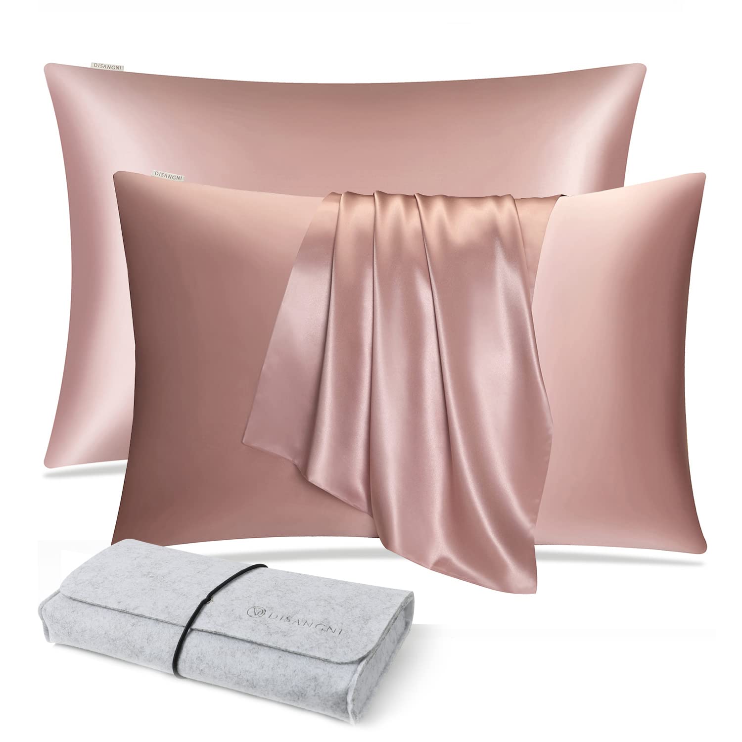 DISANGNI 100% Natural Mulberry Silk Pillow case for Hair and Skin with Hidden Zipper 22 Momme Both Sides Real Silk Pillow Case (2pc 50x75cm
