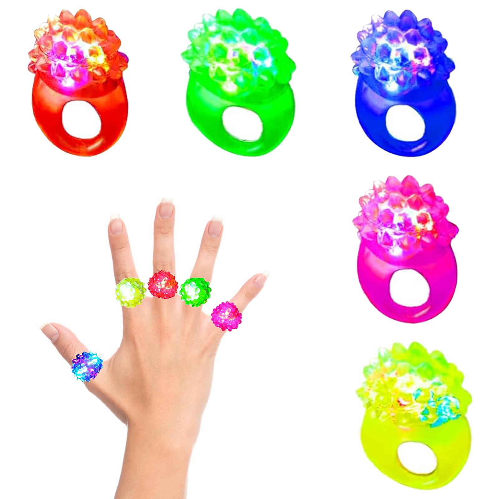KARELLS Anillos Iluminados,Fiesta Iluminar Anillos,Fiesta Iluminar Juguetes Anillo Iluminar,Anillos Luminosos LED de Colores,Anillos de Fiesta Juguetes,Anillos para Niñas LED Luz,5pc
