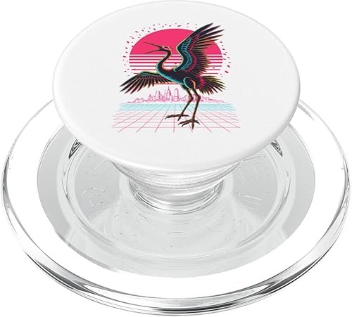 Vista 7 de Retro Synthwave Kaiju Monster Whooping Crane City Cranes PopSockets Adhesive PopGrip