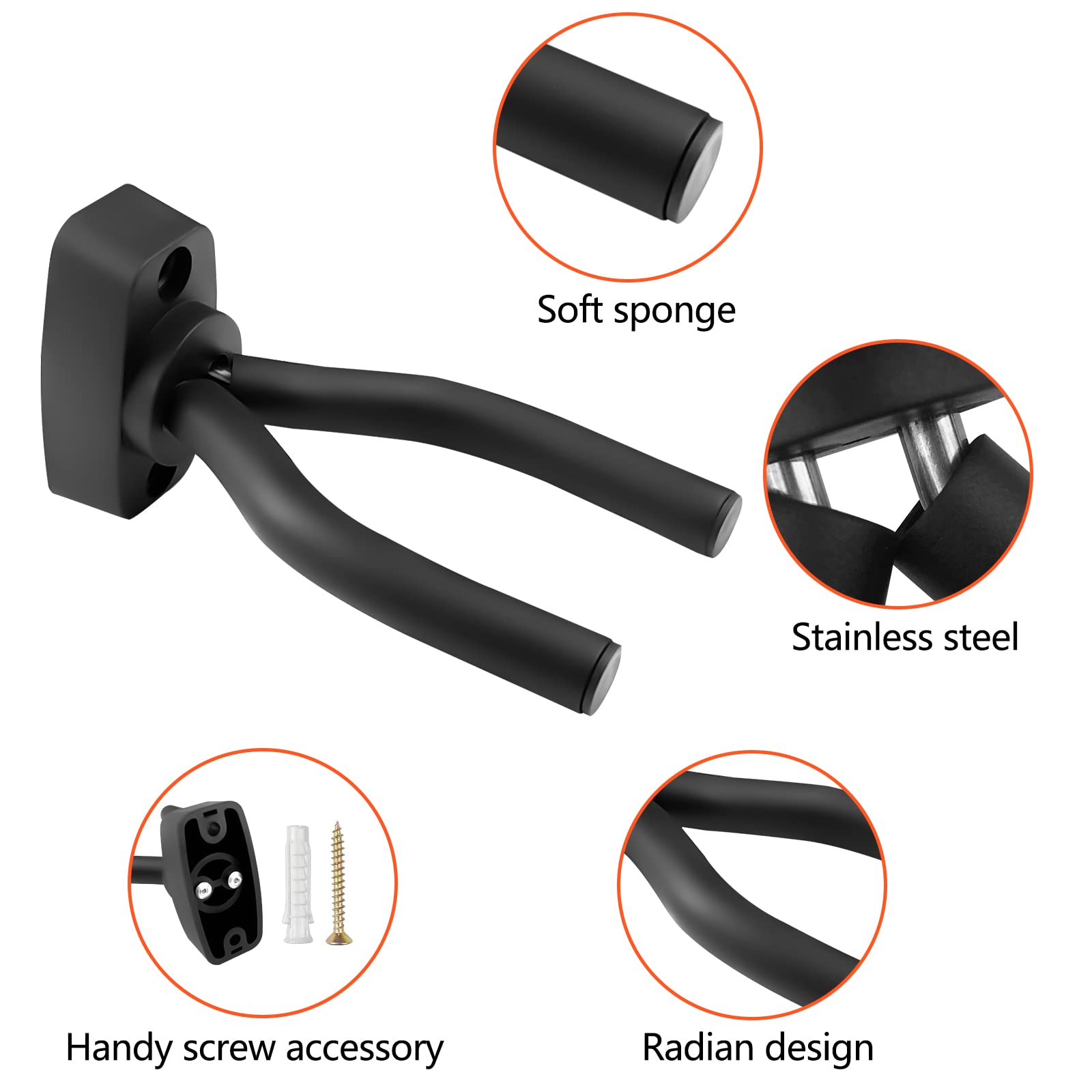 Ganci Da Parete Per Chitarra - Set 6 Pezzi - Regolabili, Con Protezione In Gomma - Per Chitarra, Basso, Ukulele - Foto 10